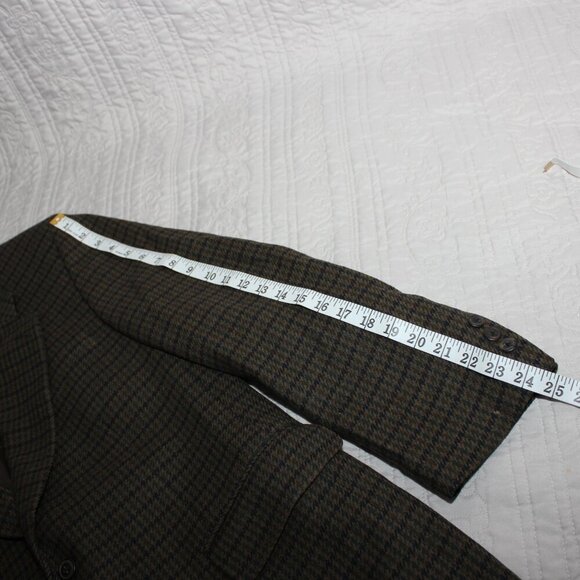 Burberrys Mens Vintage Sport Coat Wool Green Navy Houndstooth see measurements - Picture 12 of 14
